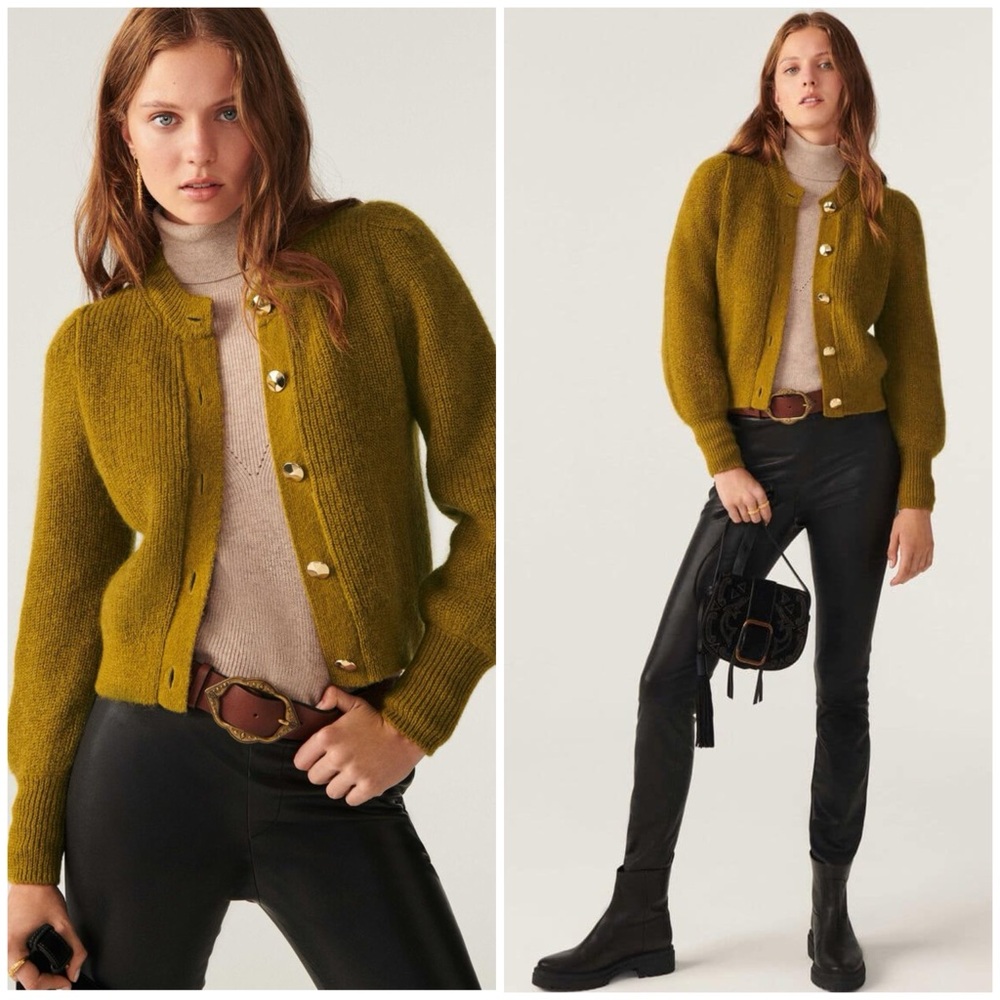 NWOT BA&SH Baylor Cardigan Wool Blend in Olive Sold Out Size L